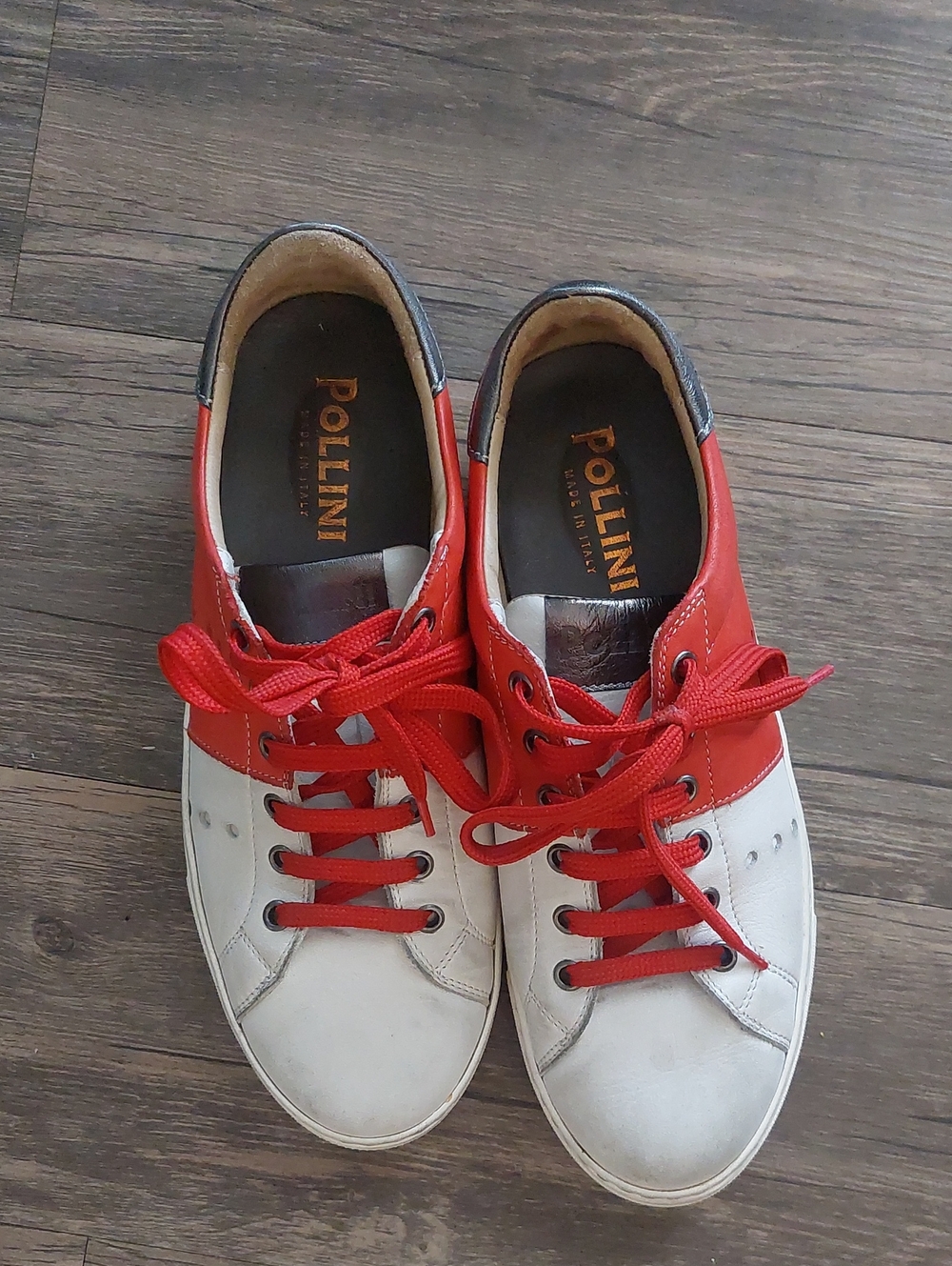 Pollini White and Red Low-Top Leather Sneakers